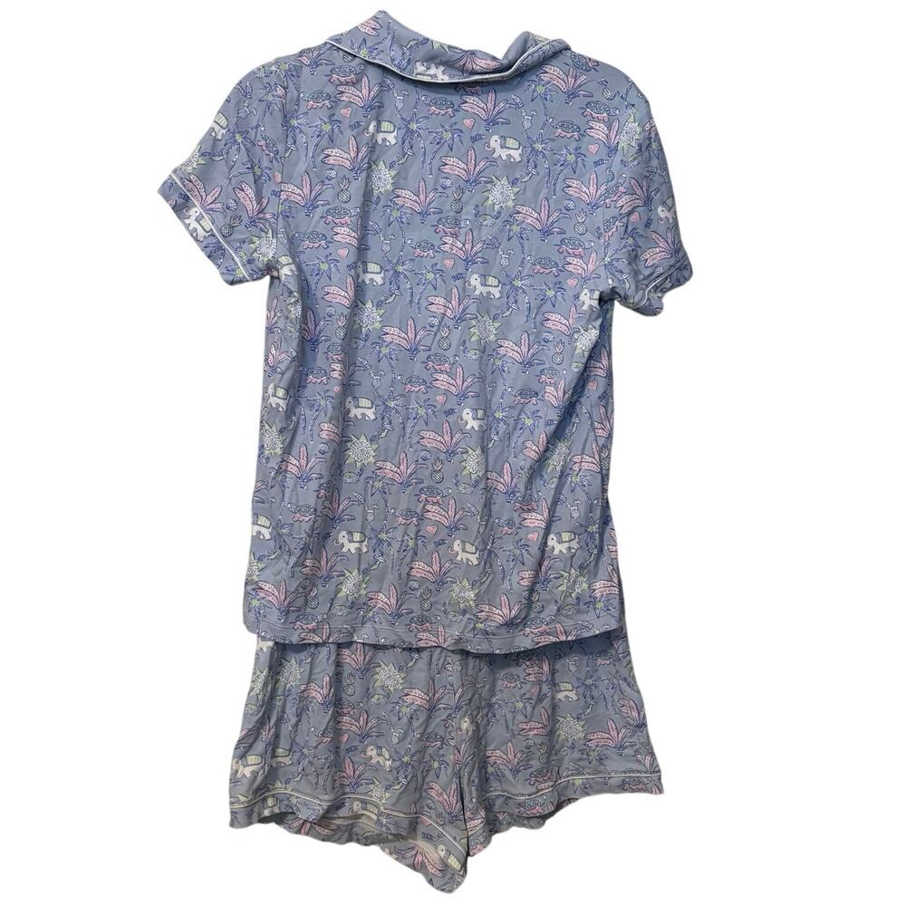 Roller Rabbit 100% Cotton Blue Pink Elephant Print Pajama Set Size Medium - Picture 3 of 9